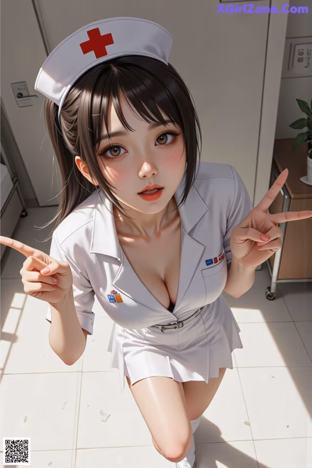 a woman in a nurse uniform is posing for a picture