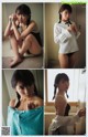 A series of photos of a woman in a white shirt and black panties.